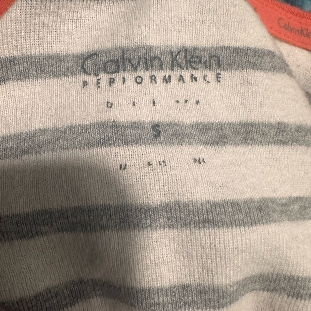 Calvin Klein Performance Gray and White Striped V-Neck Top - Picture 4 of 4
